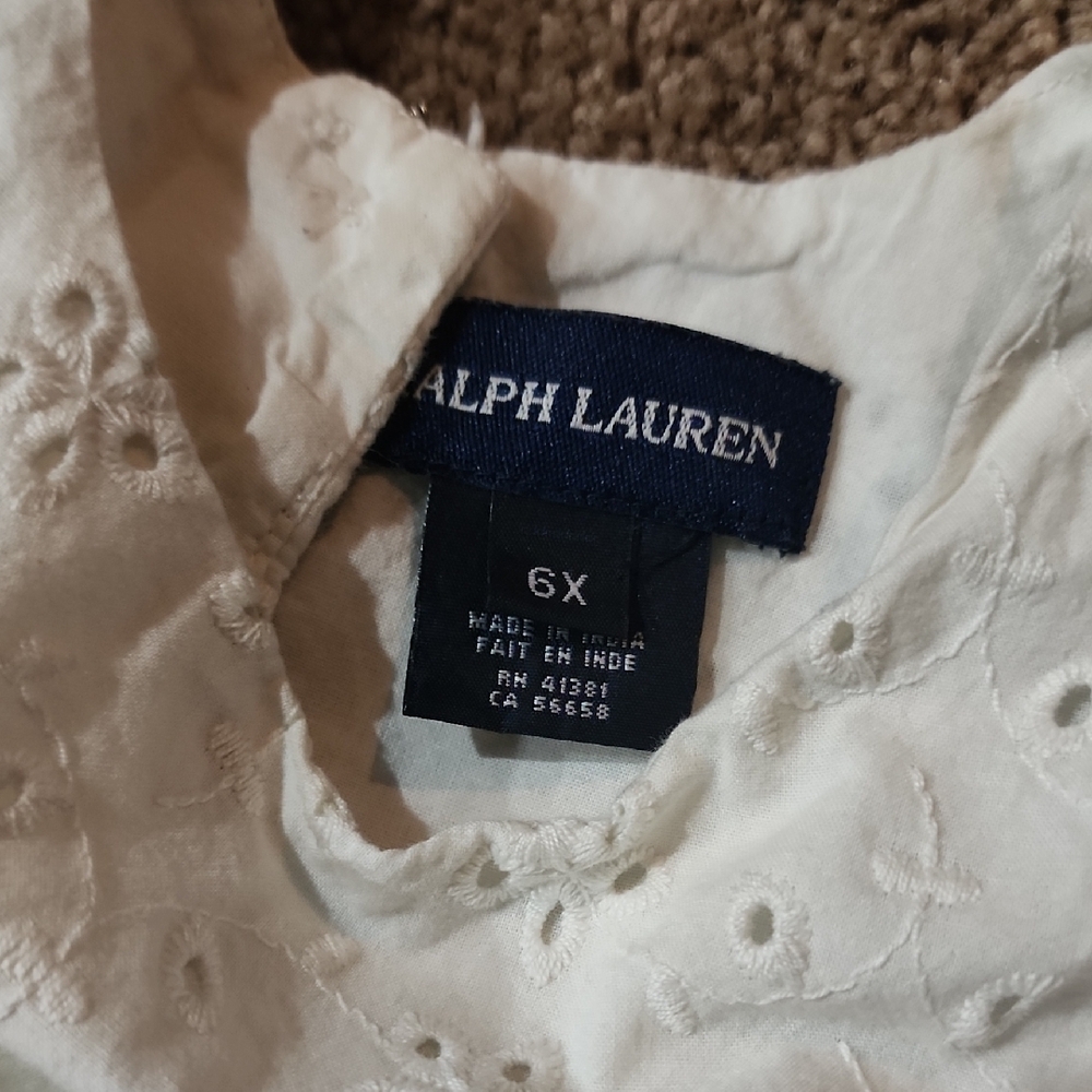 Ralph Lauren White Eyelet Ruffle Kids Blouse - Picture 2 of 5